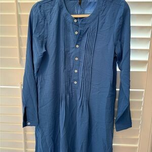 Blue Long Sleeve Tunic with Button Detail